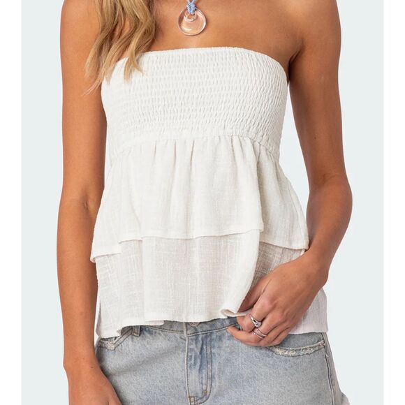 Edikted Tops - edikted Harleigh Ruffled Linen Look Tube Top Size XL